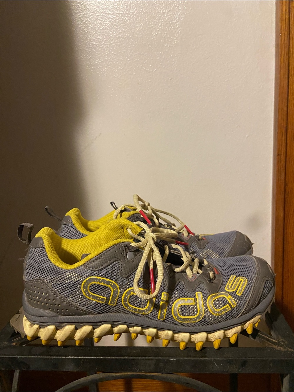 Women’s Size 7.5 Adidas Gray and Yellow Trail Sneakers